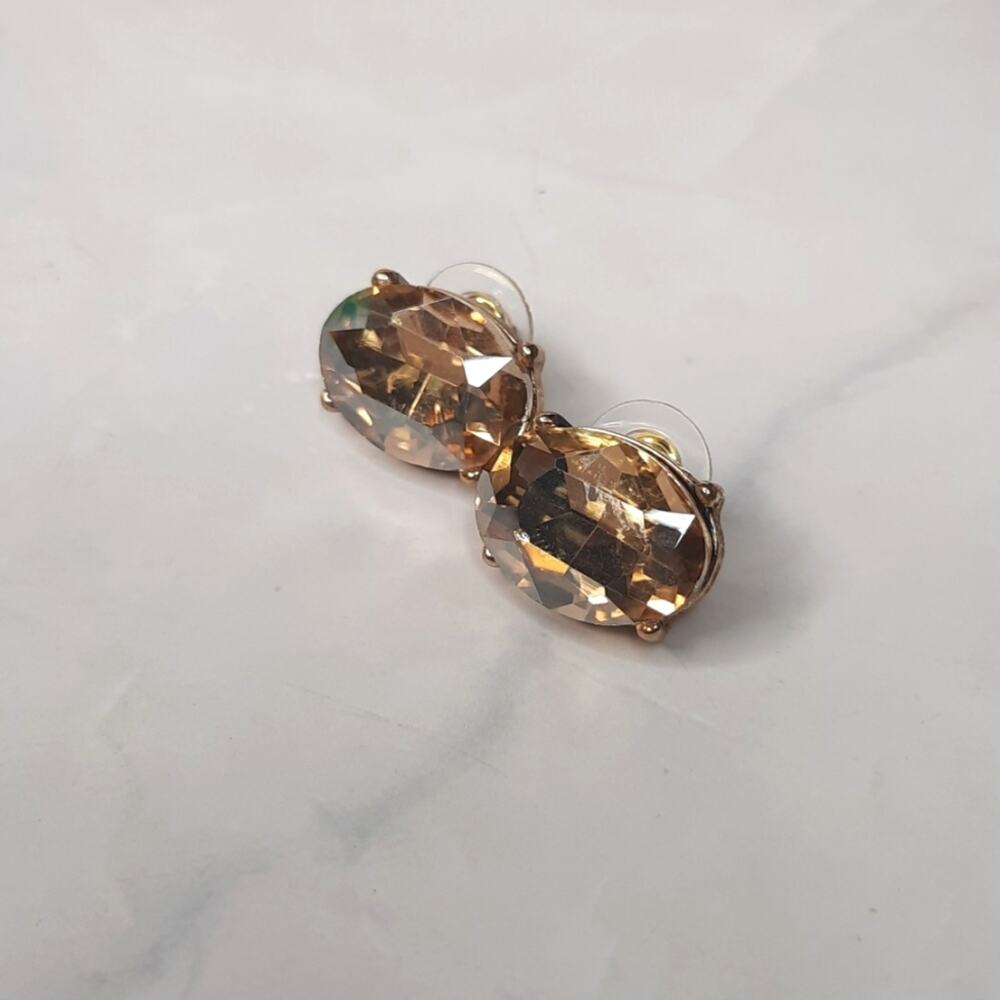 Oval Faceted Champagne Crystal Earrings